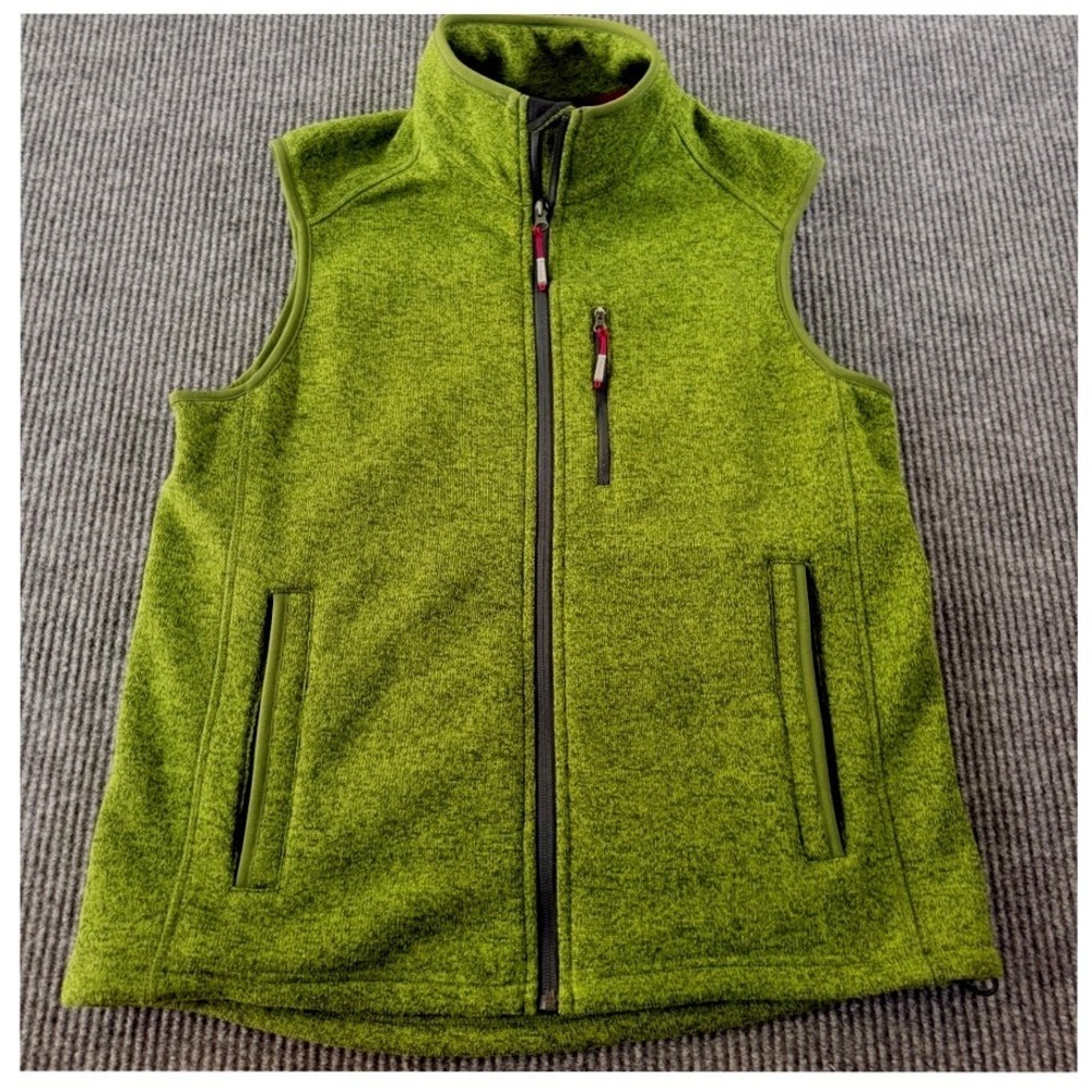 Orvis‎ Full Zip Sweater Fleece Vest Mens Medium Lime Green Heather Pockets
